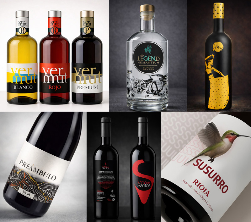 Ejemplo de diseño de etiquetas y packaging para bebidas y vinos